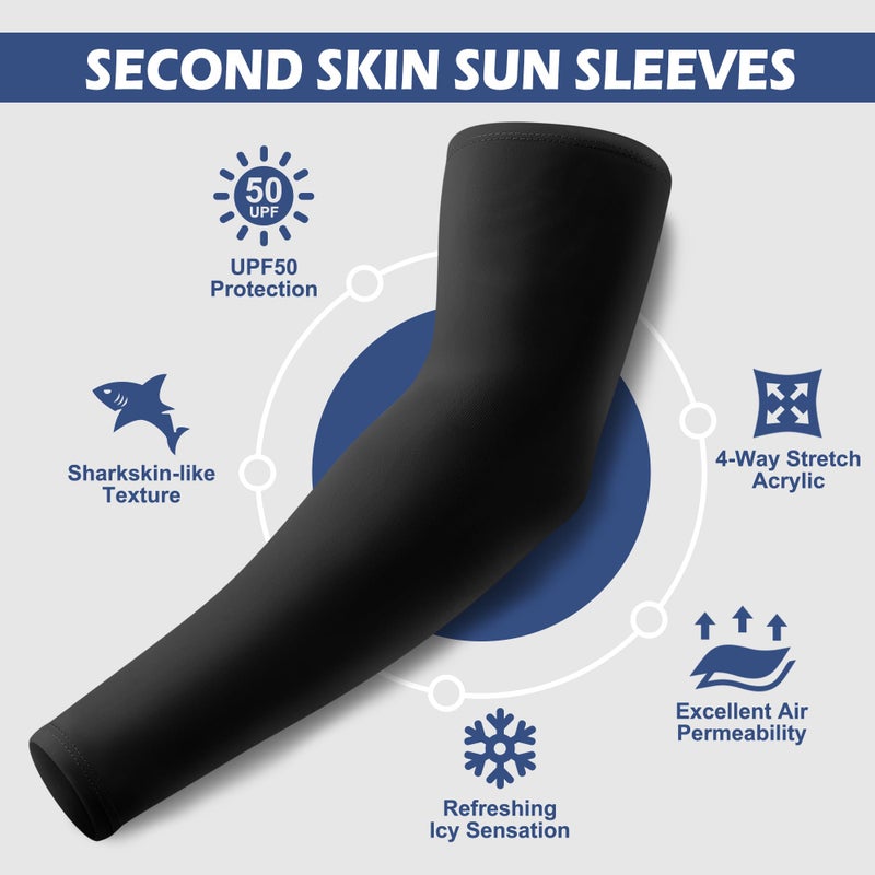 Aprilswan Arm Sleeves  UV Sun Protection Sports Compression Cooling for Men/Women 1 Pairs Black - Image 2